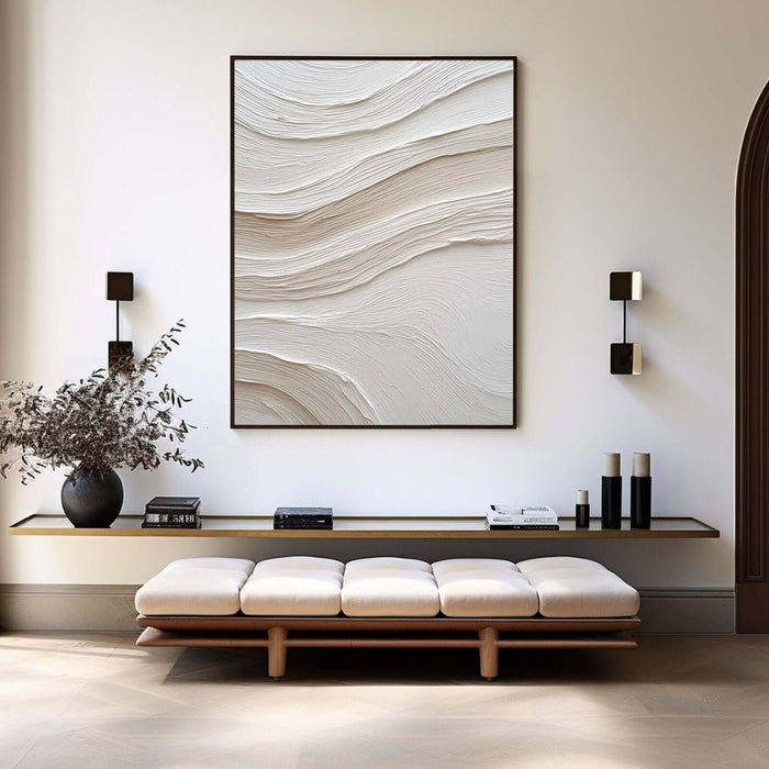 Handcrafted White Relief Painting - Modern Abstract Texture Art for Living Room - Wind Carved - Hues Art Lab