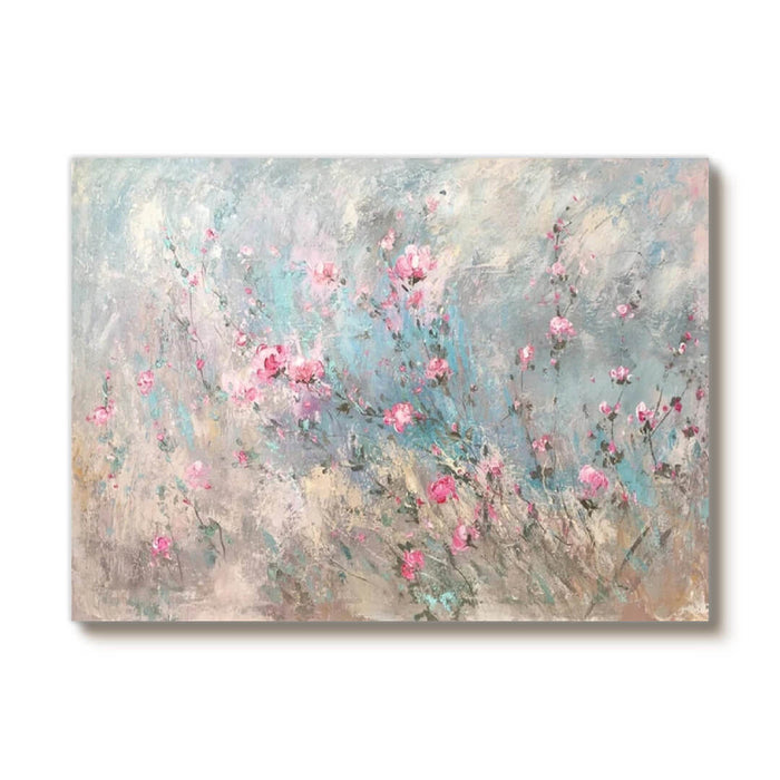 Pastel Flower Wall Painting - Impressionist Horizontal Canvas for Living Room Decor - Wind-Swept Blossoms - Hues Art Lab