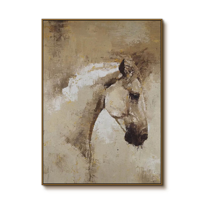 Neutral Horse Canvas Wall Art - Rustic Animal Painting for Modern Farmhouse Decor - Windswept Hide - Hues Art Lab