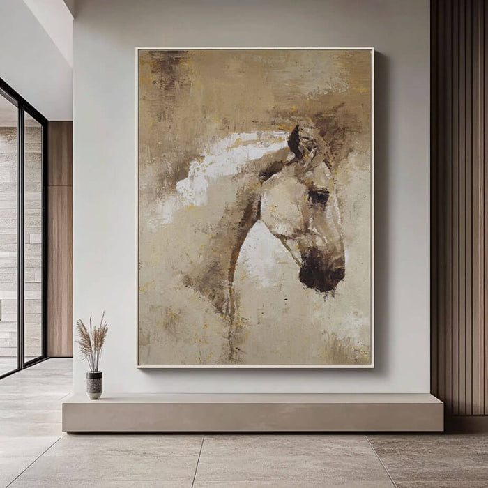 Neutral Horse Canvas Wall Art - Rustic Animal Painting for Modern Farmhouse Decor - Windswept Hide - Hues Art Lab