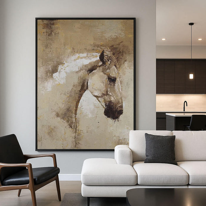 Neutral Horse Canvas Wall Art - Rustic Animal Painting for Modern Farmhouse Decor - Windswept Hide - Hues Art Lab