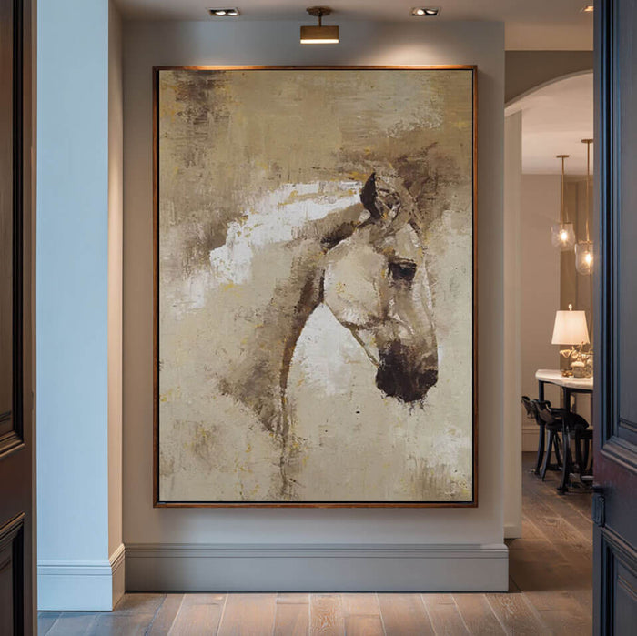 Neutral Horse Canvas Wall Art - Rustic Animal Painting for Modern Farmhouse Decor - Windswept Hide - Hues Art Lab