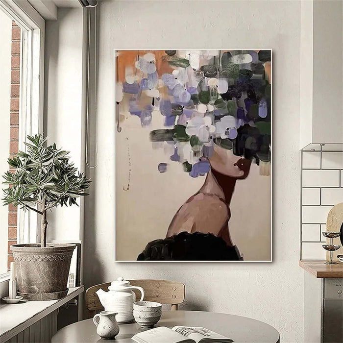 Abstract Female Portrait Wall Art - Modern Hand-Painted Canvas with Floral Color Blocks - Women In Vogue I - Hues Art Lab