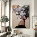 Abstract Female Portrait Wall Art - Modern Hand-Painted Canvas with Floral Color Blocks - Women In Vogue I - Hues Art Lab