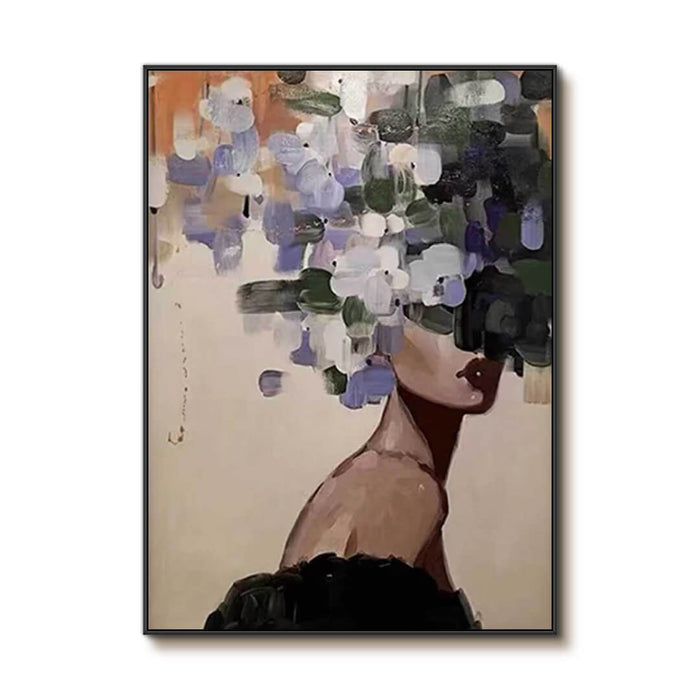 Abstract Female Portrait Wall Art - Modern Hand-Painted Canvas with Floral Color Blocks - Women In Vogue I - Hues Art Lab