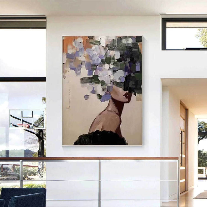 Abstract Female Portrait Wall Art - Modern Hand-Painted Canvas with Floral Color Blocks - Women In Vogue I - Hues Art Lab