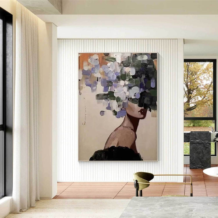 Abstract Female Portrait Wall Art - Modern Hand-Painted Canvas with Floral Color Blocks - Women In Vogue I - Hues Art Lab