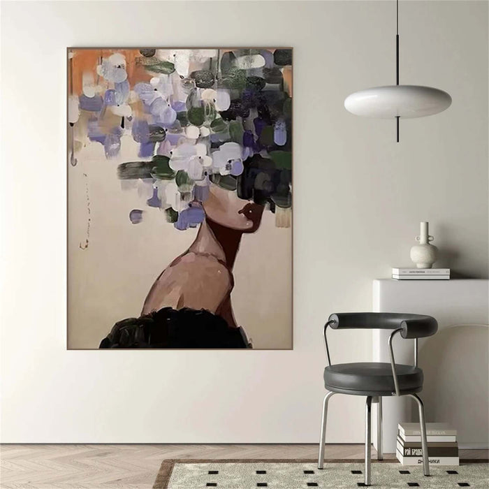 Abstract Female Portrait Wall Art - Modern Hand-Painted Canvas with Floral Color Blocks - Women In Vogue I - Hues Art Lab